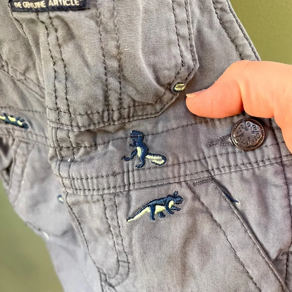 Oshkosh B'gosh Baby Boy Dino Print Overalls Size‎ 9M Lavender Gray